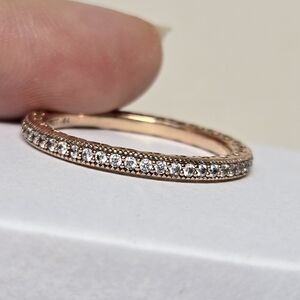 Pandora Sparkle & Hearts Ring 14k Rose Gold Plated Size 10